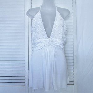 Sky white crocheted tie back halter top L
